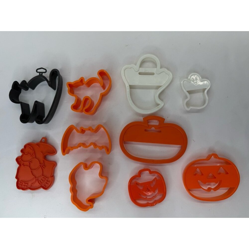 Vintage Halloween Fall Cookie Cutter Lot Of 10 Witch Ghost Pumpkin Bat Cat